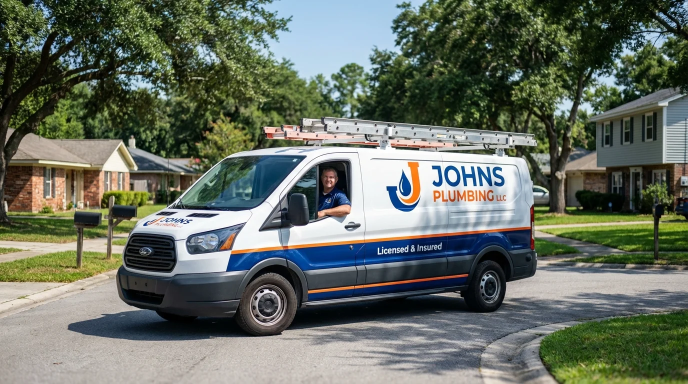 Johns Plumbing LLC service van in Baxter Springs, KS