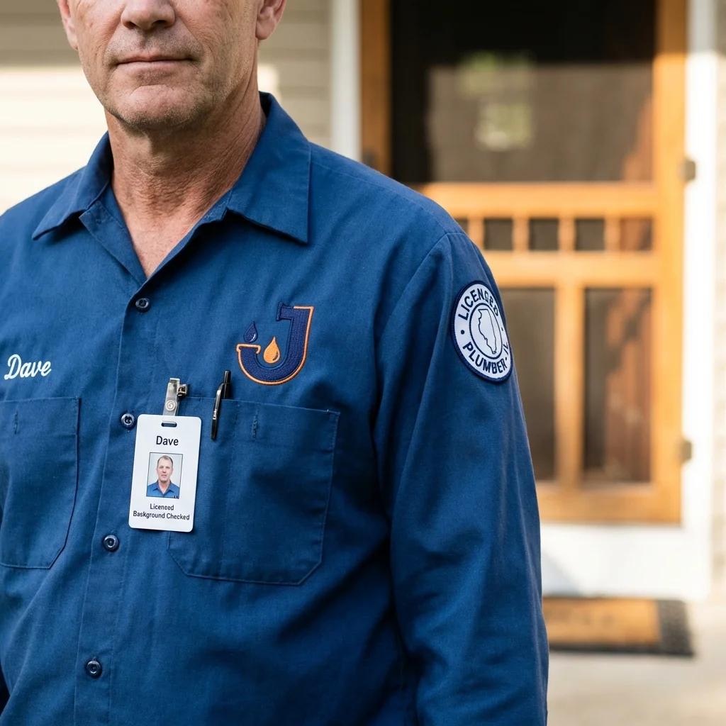 Licensed plumber showing ID badge in Baxter Springs, KS