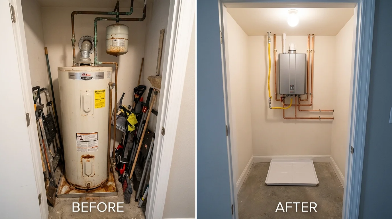 Tank water heater versus wall-mounted tankless unit comparison for Baxter Springs, KS homeowners